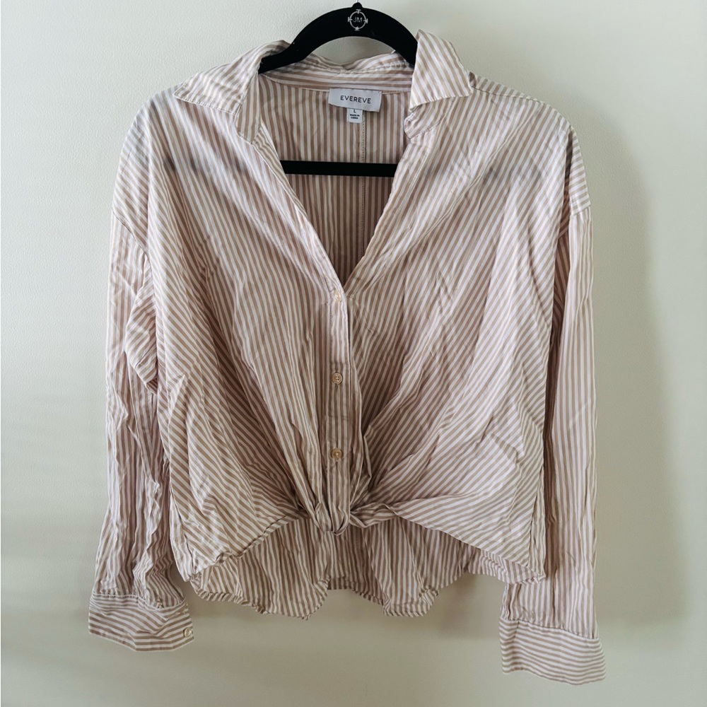 Evereve Women's Tan Striped Button-Down Shirt